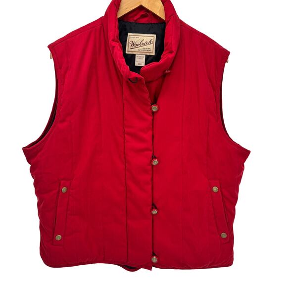 Woolrich Puffer Vest Womens Large Red Button Up Jacket + Pockets Outdoor Vintage - Picture 1 of 7